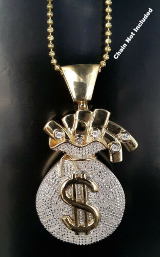 DiamondCelebritees Real 0.33ct Diamond Sterling Silver MONEY BAG Charm Necklace Yellow Pendant