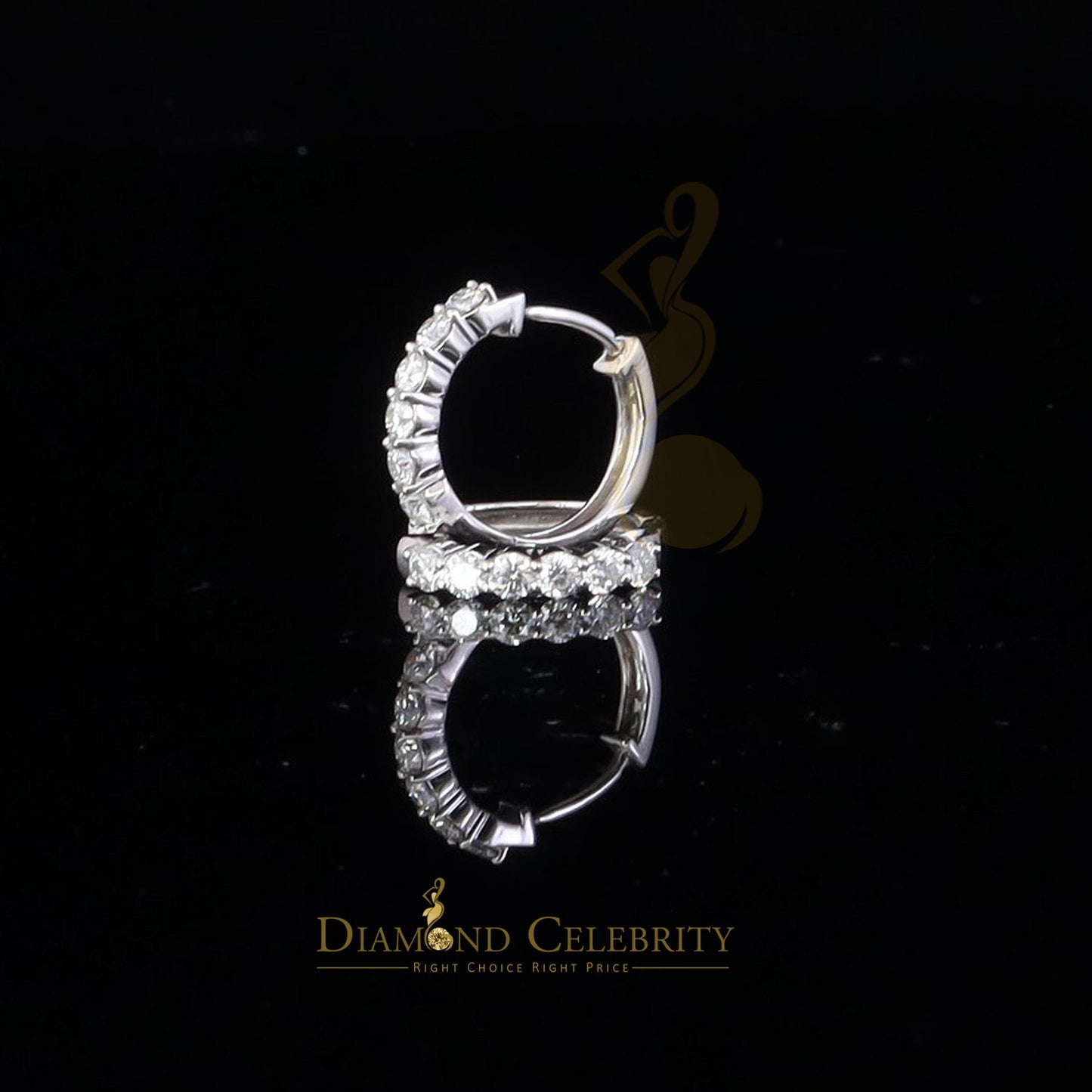 Diamondcelebritees Men's/Women's 925 Silver 1.50ct VVS 'D' Moissanite 1 row Stones Hoop Earrings