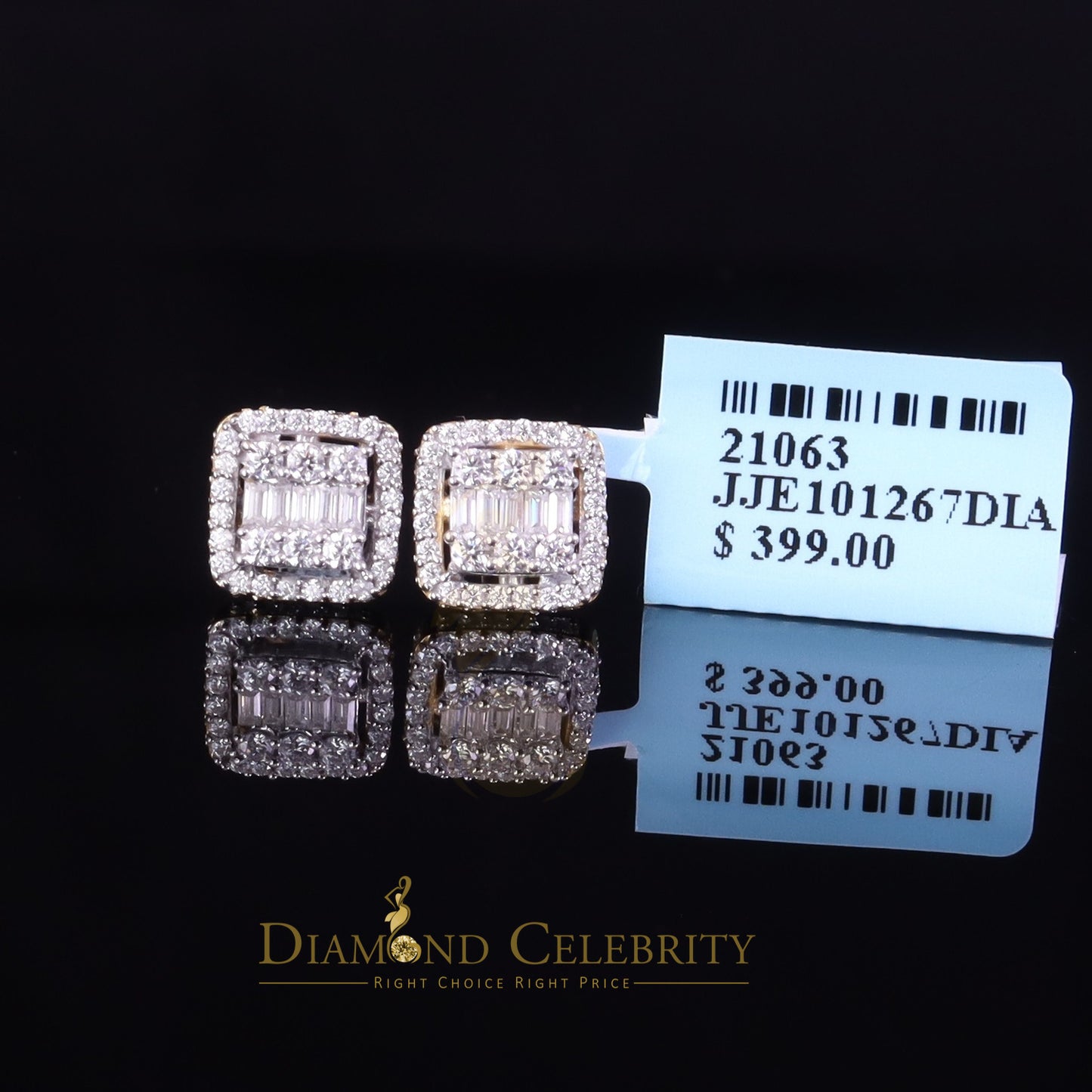 DiamondCelebritees Men's/Womens 925 Silver Yellow 1.10ct VVS 'D' Moissanite Square Stud Earrings
