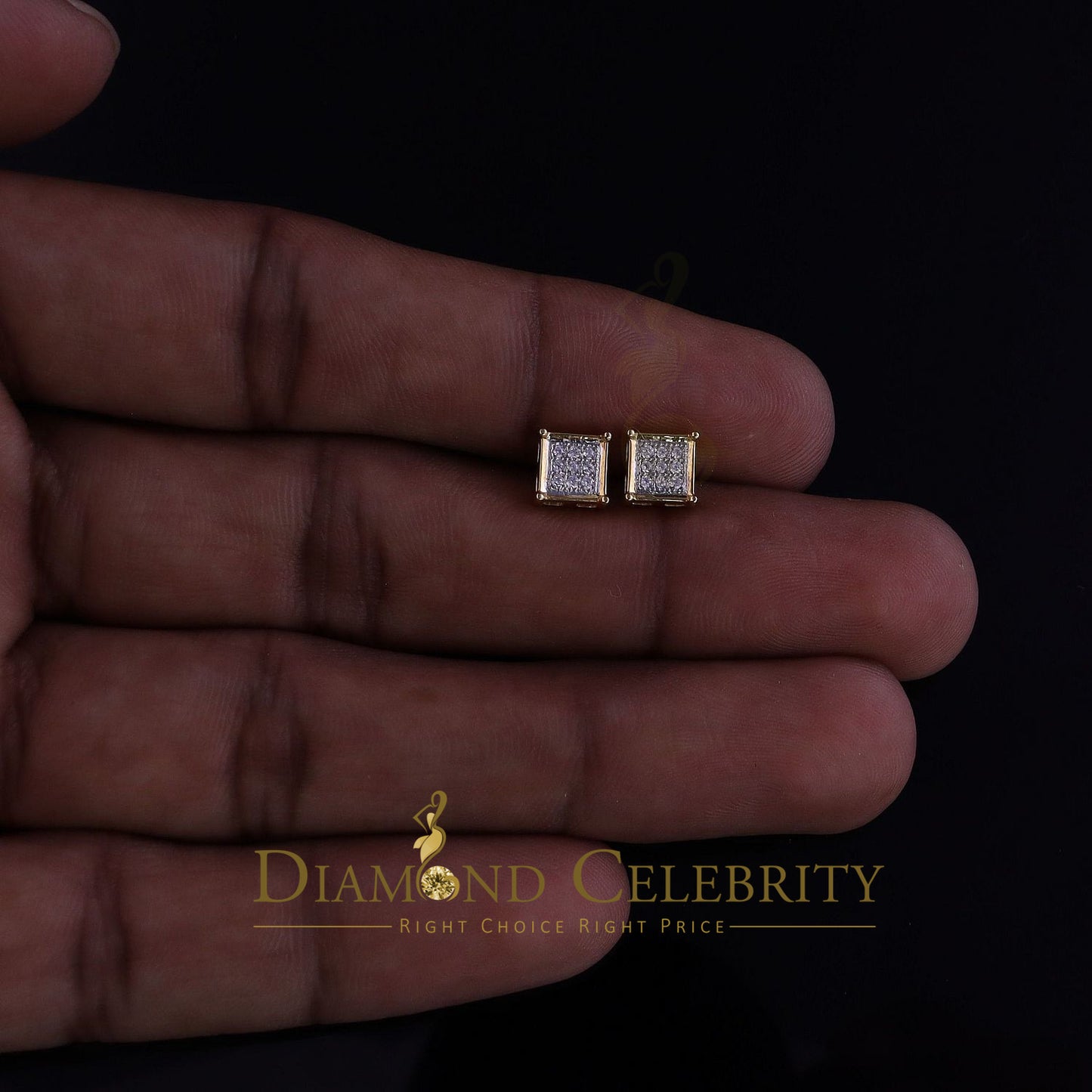 DiamondCelebritees Yellow 925 Silver 0.14ct Men's & Women's Elegant Cubic Zirconia Square Earrings