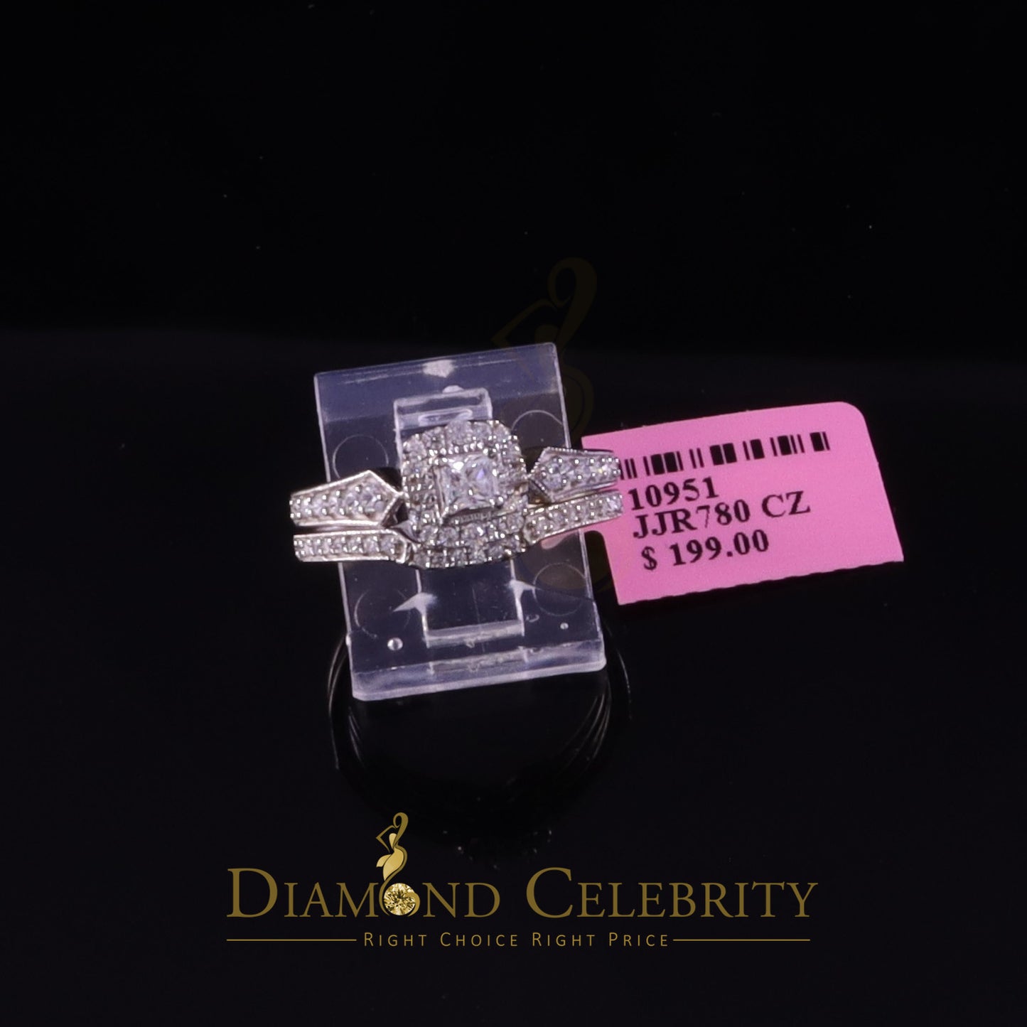 DiamondCelebritees 1.03ct Cubic Zirconia Sterling White Silver Square Bridal Womens style Ring Sz 7