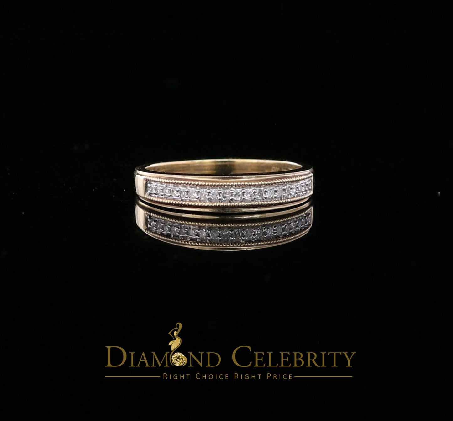 DiamondCelebritees Real 14 kt Yellow Gold and 0.10CT Real Diamond Ring Band Round Shape Ring Size 7