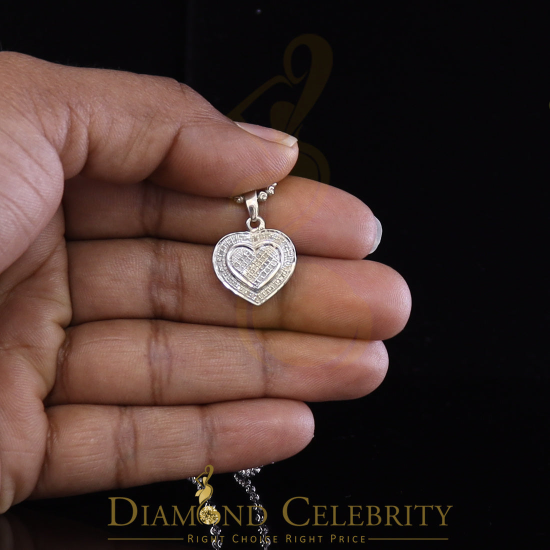 DiamondCelebritees HEART Charm Real 0.25ct Diamond 925 Sterling Silver Necklace Pendant in White