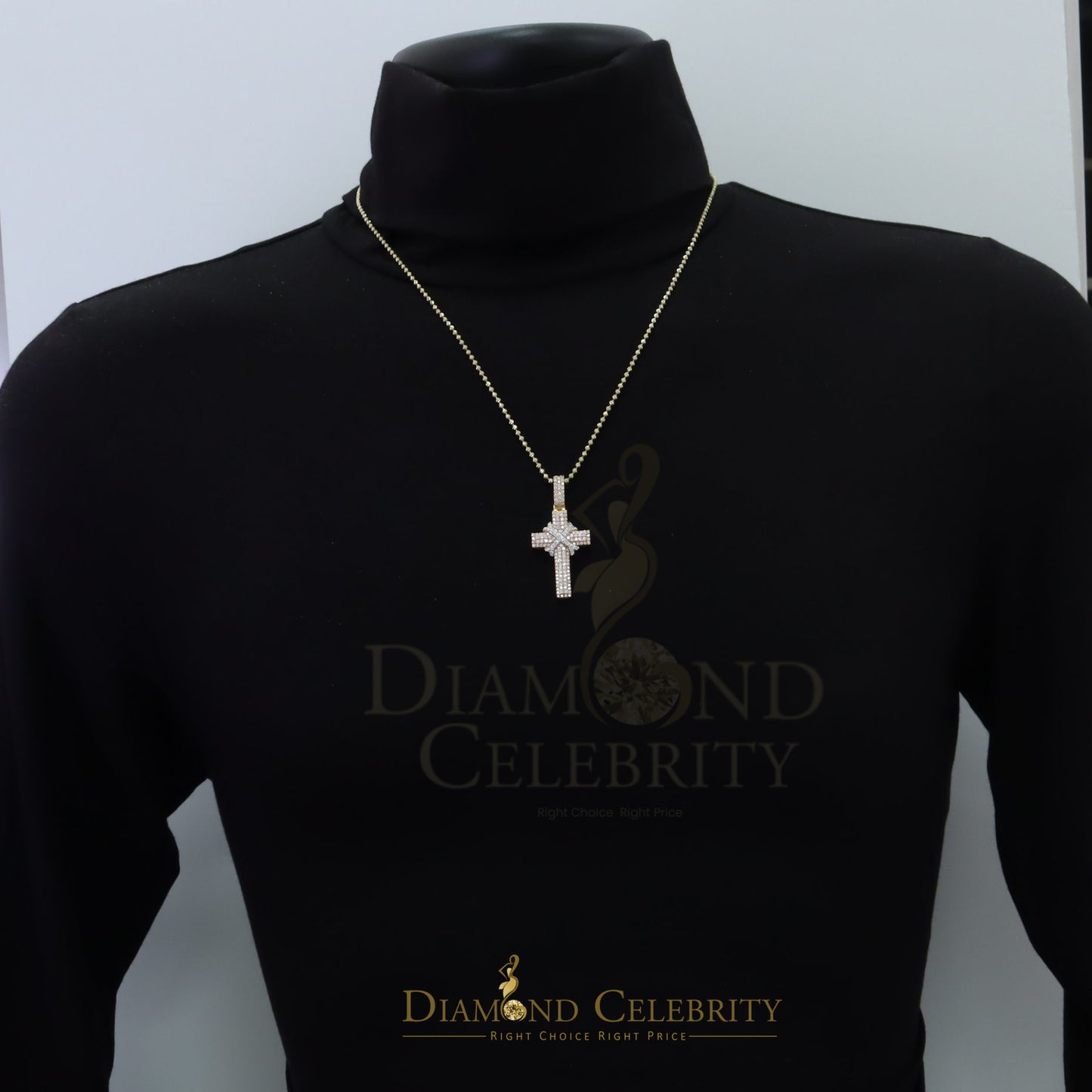 Diamondcelebritees Moissanite Charming Cross Pendant Men's & Women's 925 Yellow Silver 2.00ct VVS D