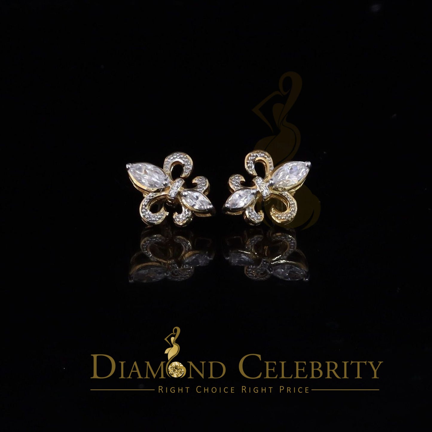 DiamondCelebritees 925 Yellow Silver Ladies Fleur de Lis Screw Back 2.43ct Cubic Zirconia Earrings