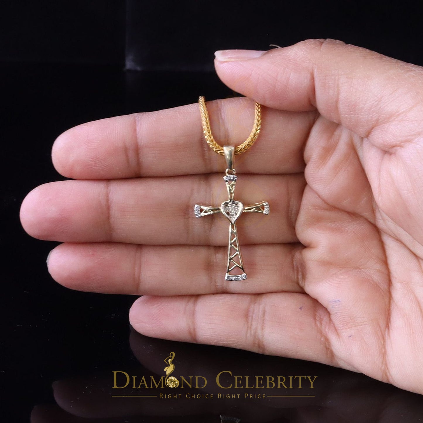 DiamondCelebritees Real 0.05ct Diamond Sterling Silver Yellow Cross Pendant