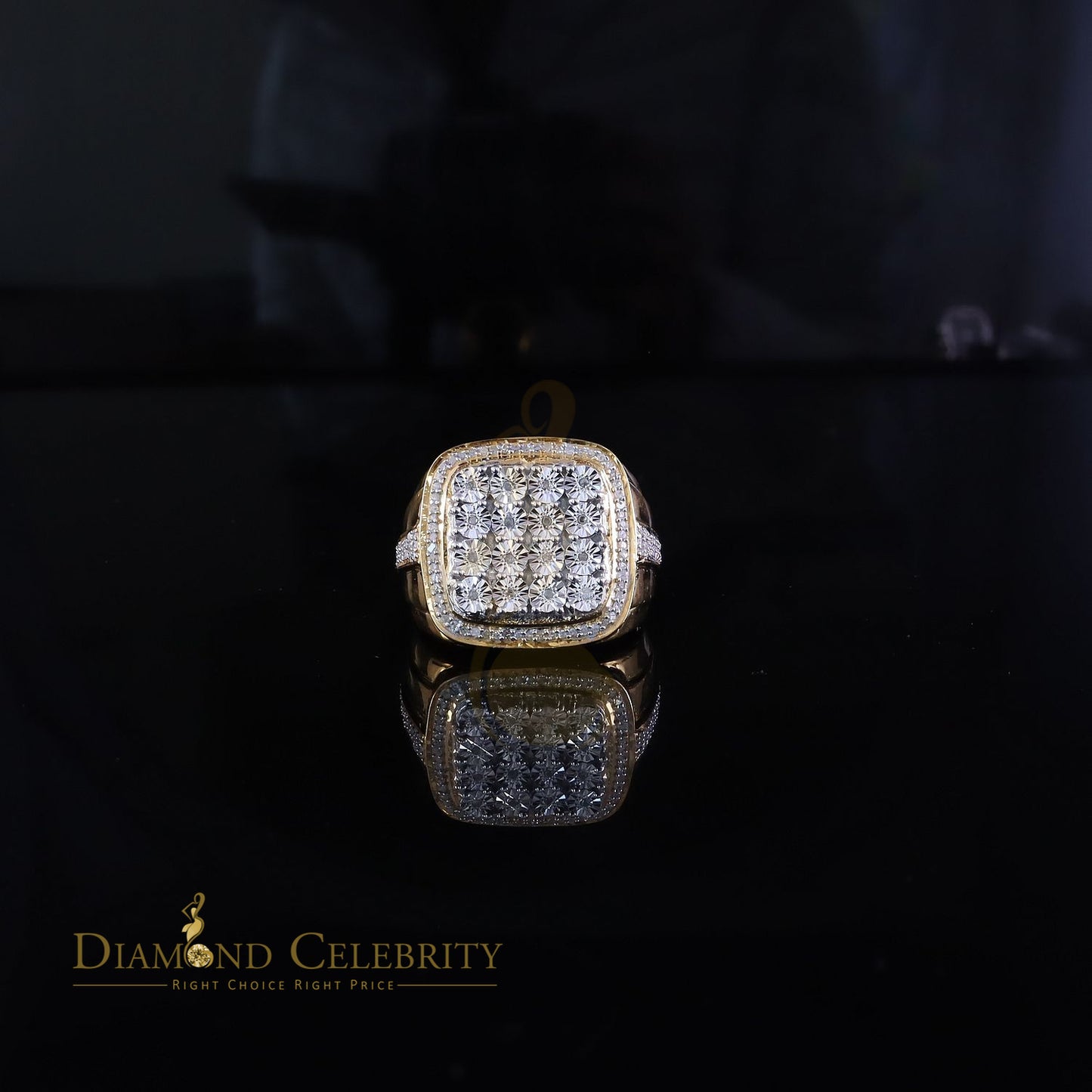 DiamondCelebritees Trendy Big Mirage set Real Diamond 0.50ct Yellow Silver Square Mens Ring Size 10