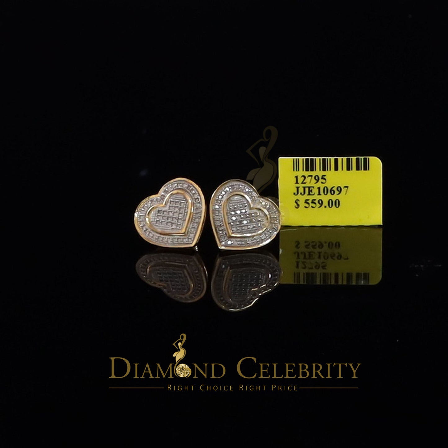 DiamondCelebritees Aretes Para Hombre Heart 925 Yellow Silver 0.30ct Diamond Women's /Men's Earring