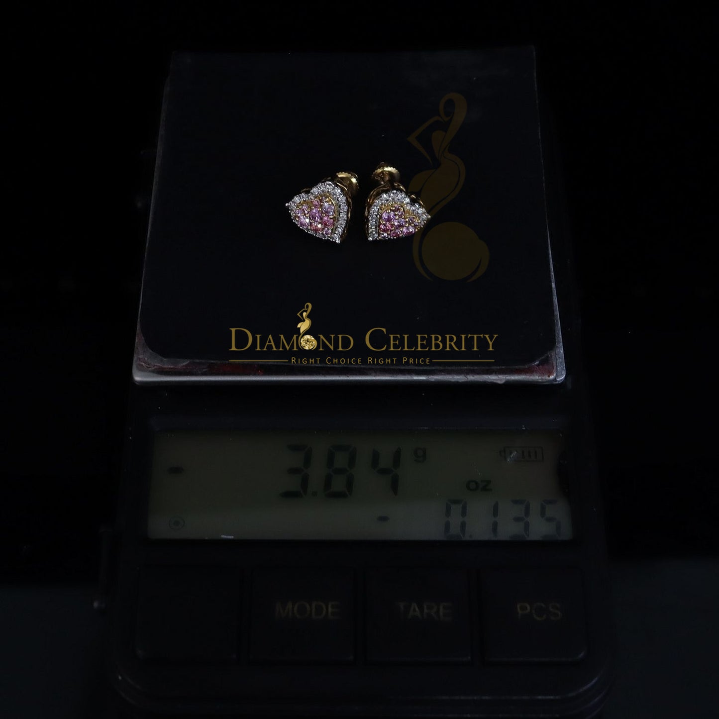 DiamondCelebritees Men's/Women's 925 Silver Yellow 1.00ct VVS 'D' Pink Moissanite 3D Heart Earrings