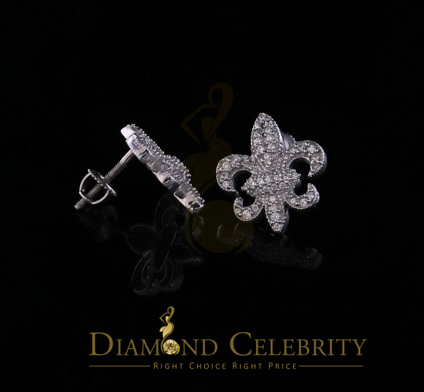 DiamondCelebritees Fleur de Lis White 925 Silver Screw Back 0.96ct Cubic Zirconia Women's Earrings