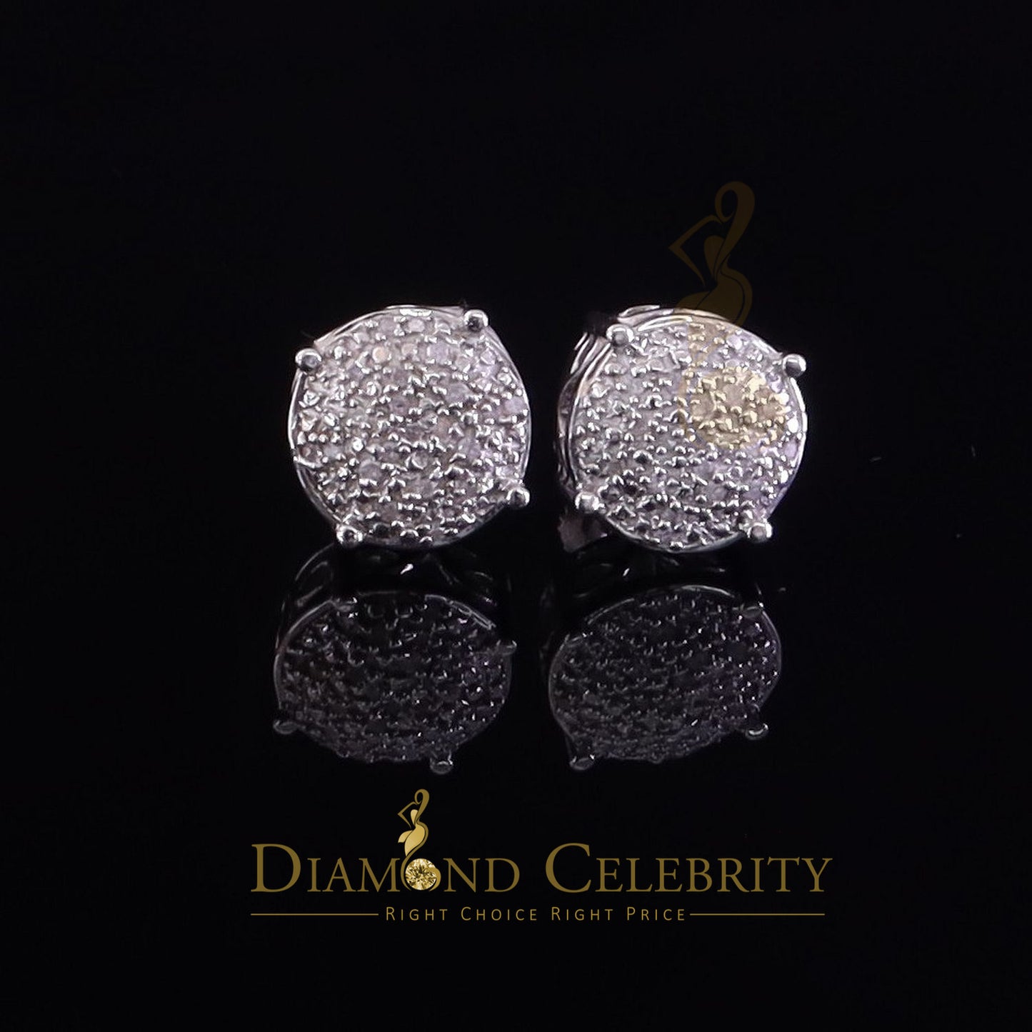 DiamondCelebritees 0.10ct Diamond 925 Sterling White Silver for Men's & Womens Stud Round Earring