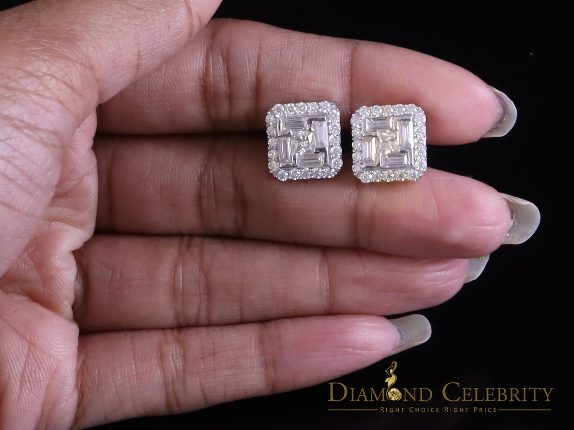 Diamondcelebritees New Men's White 925 Silver 1.66ct VVS D Moissanite Square Stud Womens Earring