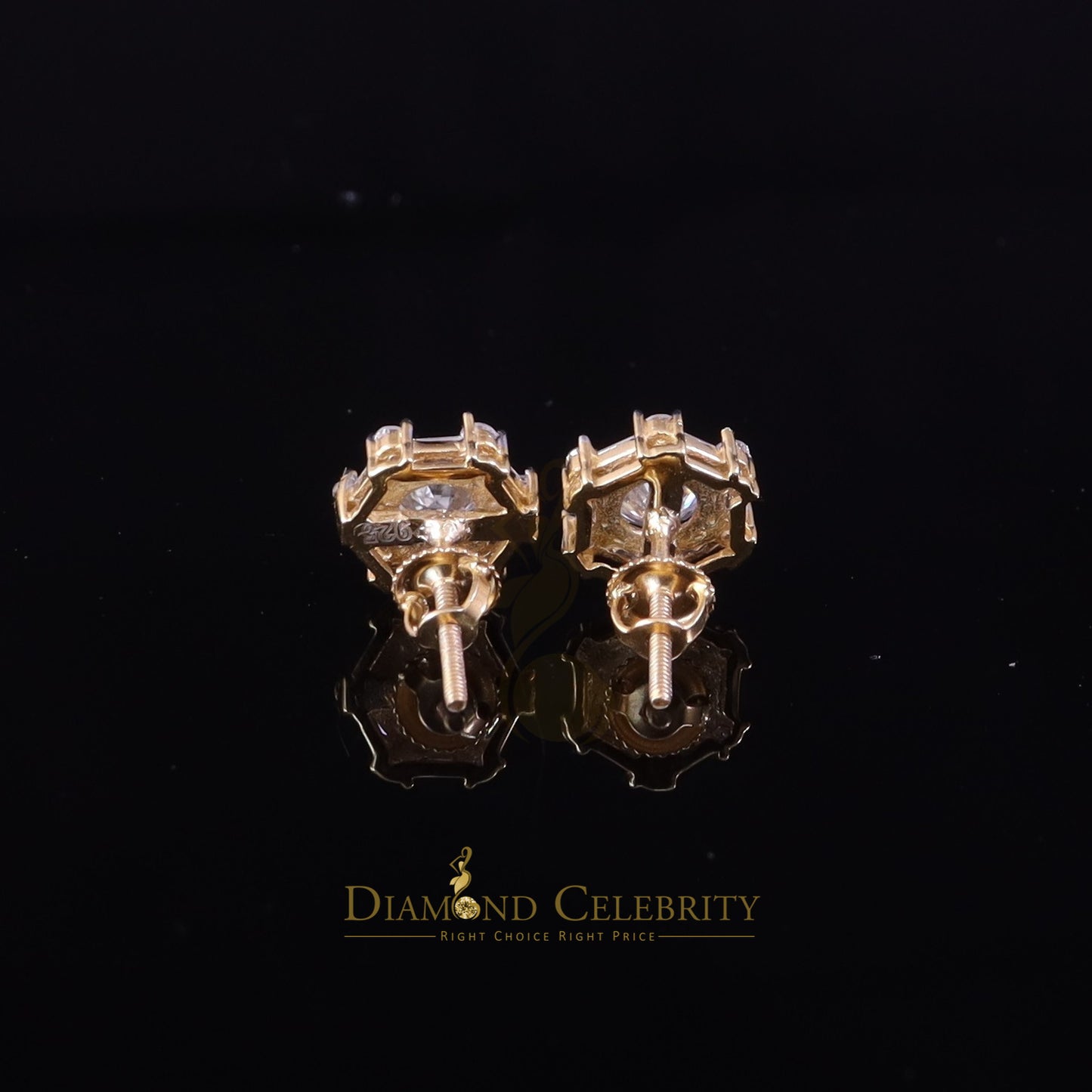 DiamondCelebritees Men's/Womens 925 Silver Yellow 1.50ct VVS 'D'Moissanite Hexagon Stud Earrings