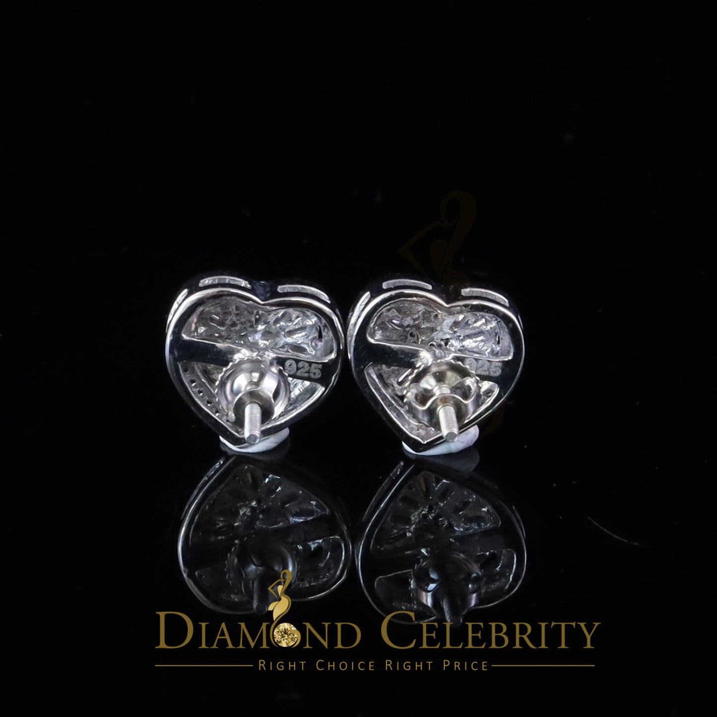 Diamondcelebritees White Heart 925 Silver 1.00ct VVS 'D' Moissanite Stud Earring Men's/Womens