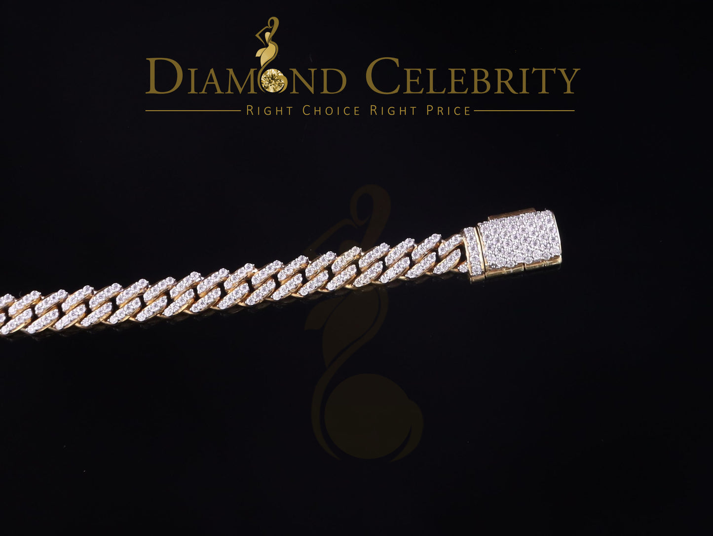 DiamondCelebritees 10K Yellow Gold 6.0ct Moissanite Cuban Bracelet 8mm Width size 8 inch Long