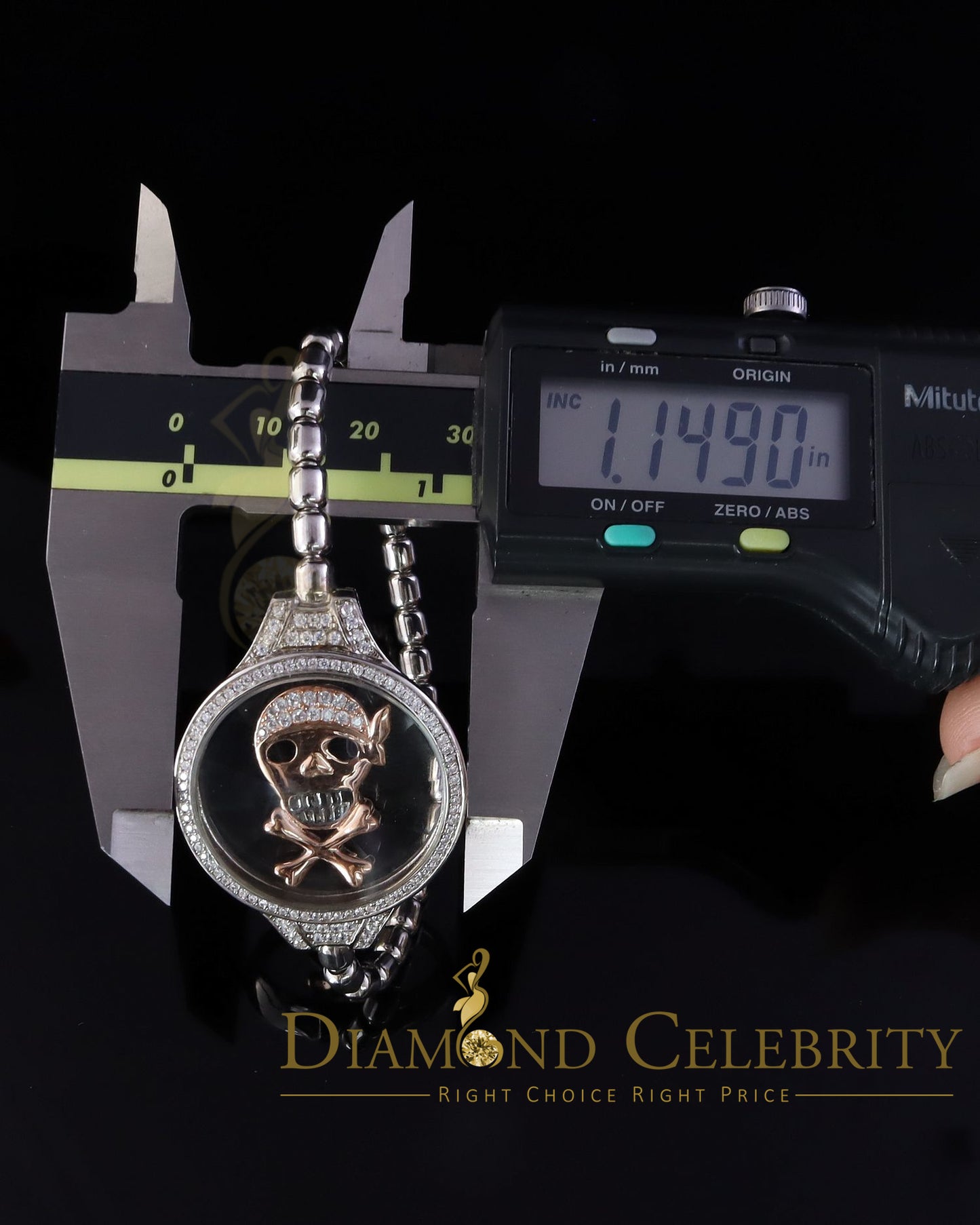 Diamondcelebritees Floating Face Skull Silver White Bracelete Iced Out with Cubic Zirconia SZ 7Inch