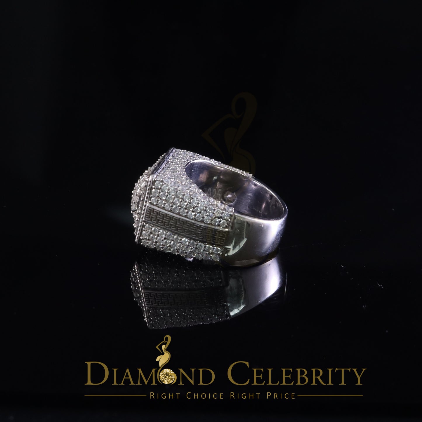 DiamondCelebritees Men's for 925 White Silver 4.50ct VVS 'D' Moissanite Rectangle Rings Size 10