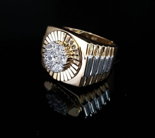 DiamondCelebritees Men's Yellow Silver 1.80ct Round Cubic Zirconia Adjustable Ring From SZ 9 to 11