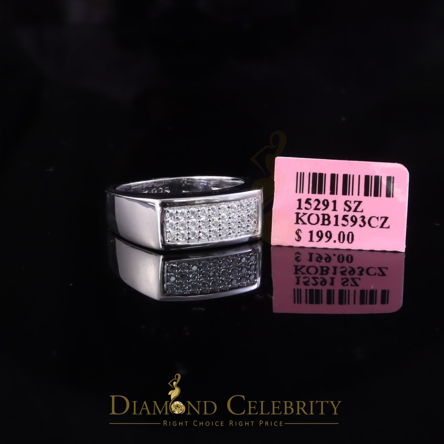 DiamondCelebritees Sterling Mens 0.81ct White Cubic Zirconia Silver Rectangle Fashion Ring Size 9