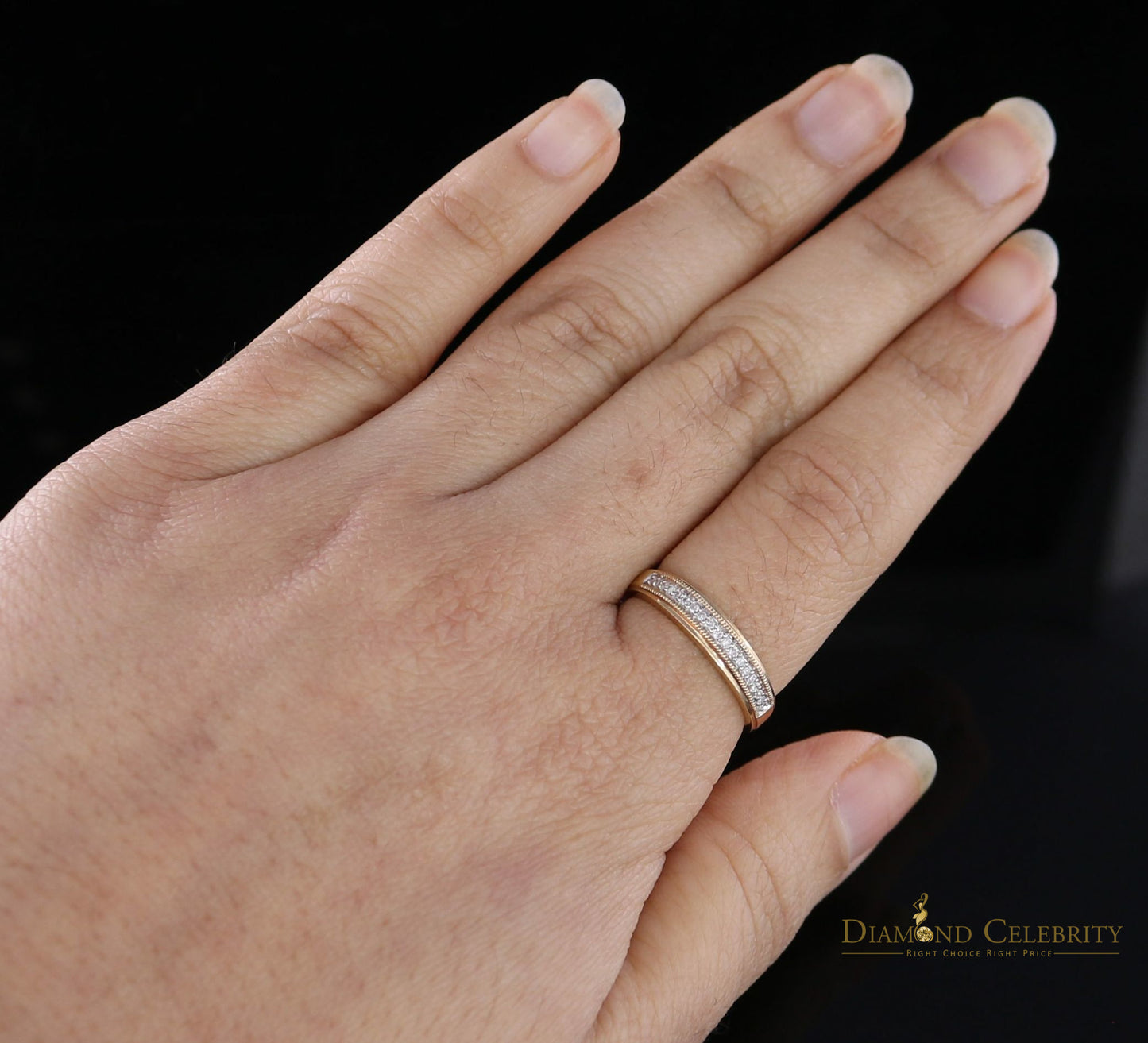 DiamondCelebritees Real 14 kt Yellow Gold and 0.10CT Real Diamond Ring Band Round Shape Ring Size 7