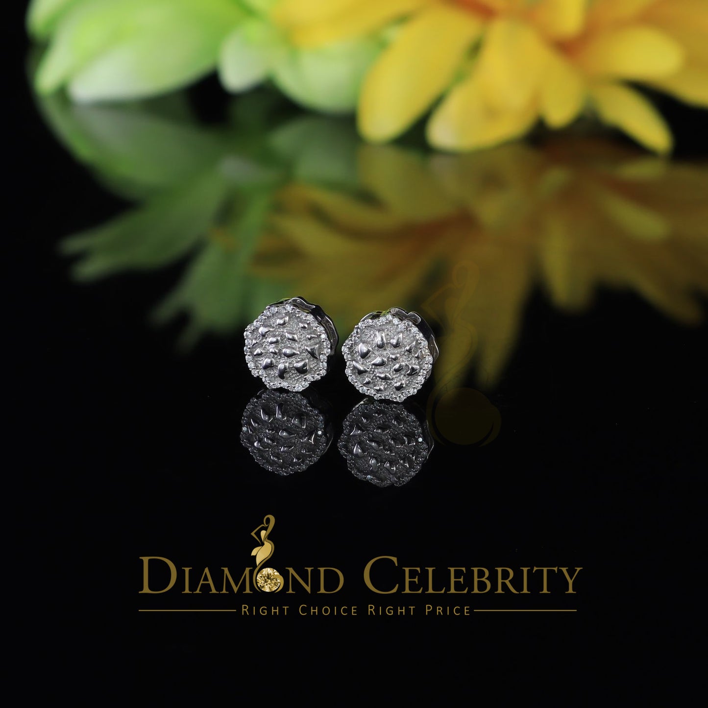 DiamondCelebritees 925 White Silver Nuggtte's 1.38ct Cubic Zirconia Hip Hop Women's Flower Earrings