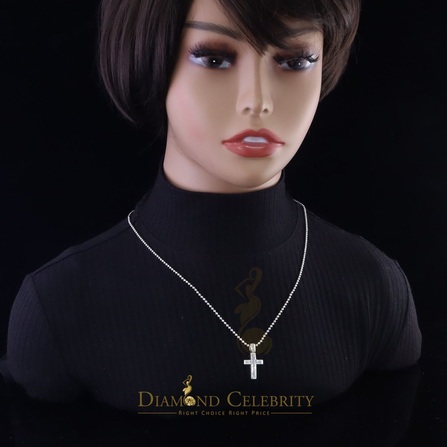 DiamondCelebritees Real 0.33ct Diamond 925 Sterling Silver CROSS White Charm Necklace Pendant