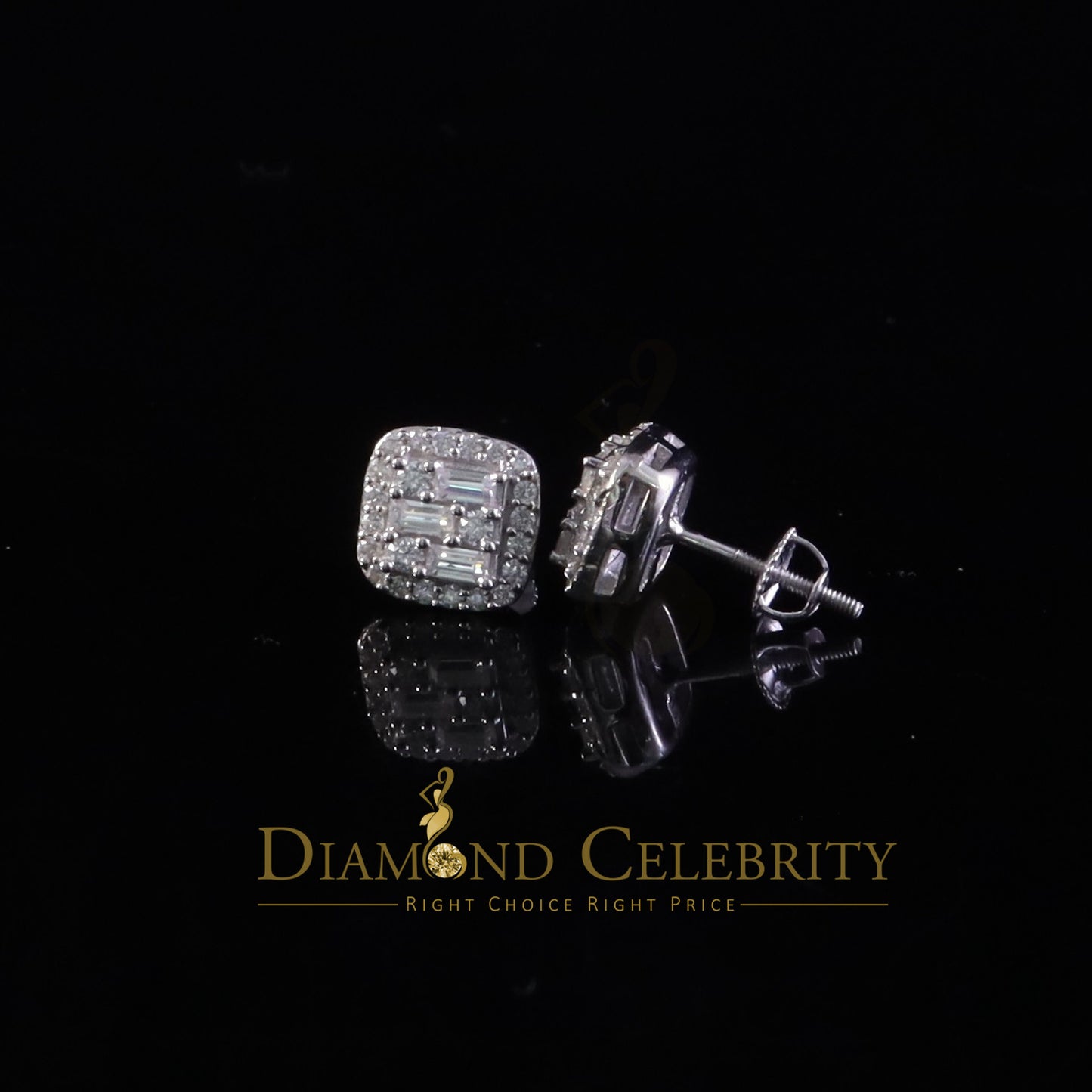 Diamondcelebritees 925 Silver White 0.75ct VVS 'D' Baguette Moissanite Men's/Women's Stud Earrings