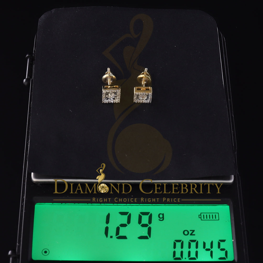 DiamondCelebritees 925 Yellow Silver 0.20ct Diamond Women's/ Men's Stud Square Fashion Earrings