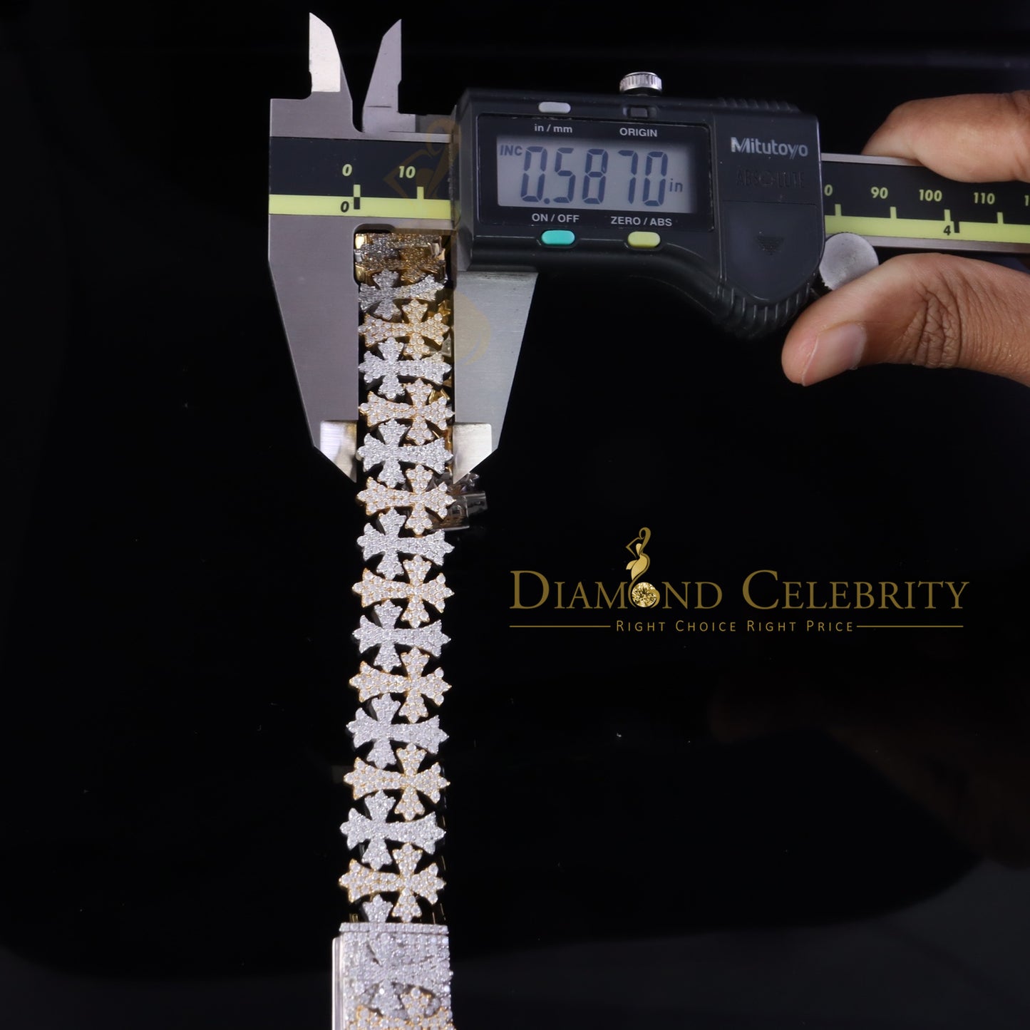 Diamondcelebritees 9.00ct Silver White Cross 925 Moissanite Coptic Cross Bracelet 8 Inch Mens/Women