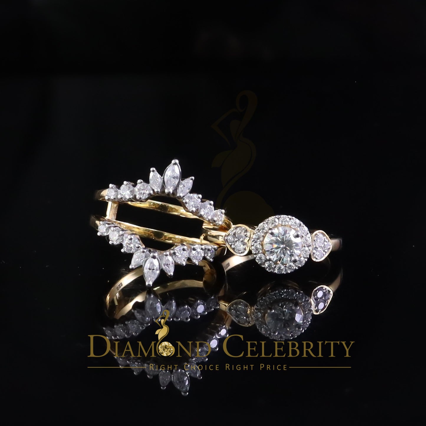 DiamondCelebritees 925 Silver Moissanite Yellow Solitaire Enhancer Guard Wrap Insert 2ct Ring SZ 7