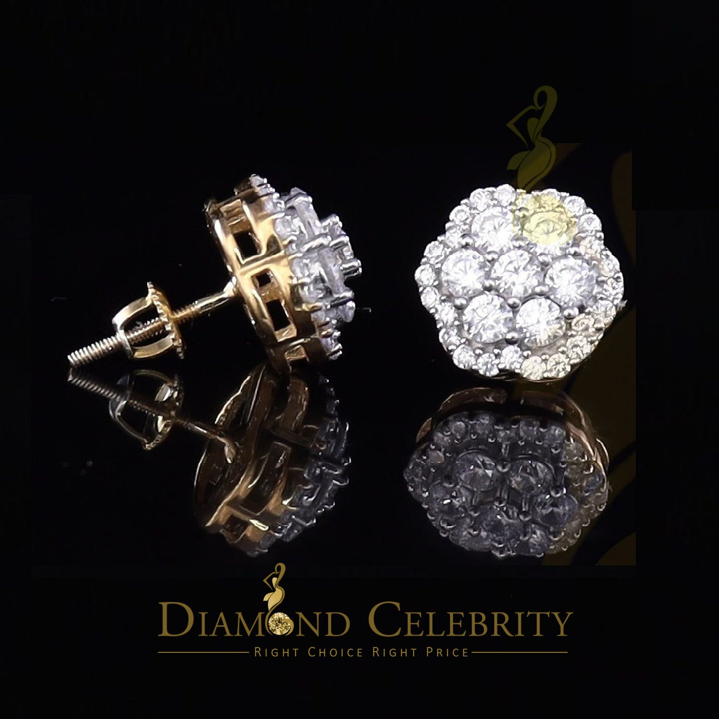 DiamondCelebritees 925 Yellow Silver 2.7ct Cubic Zirconia Flower Fashion Women's & Men's Earrings