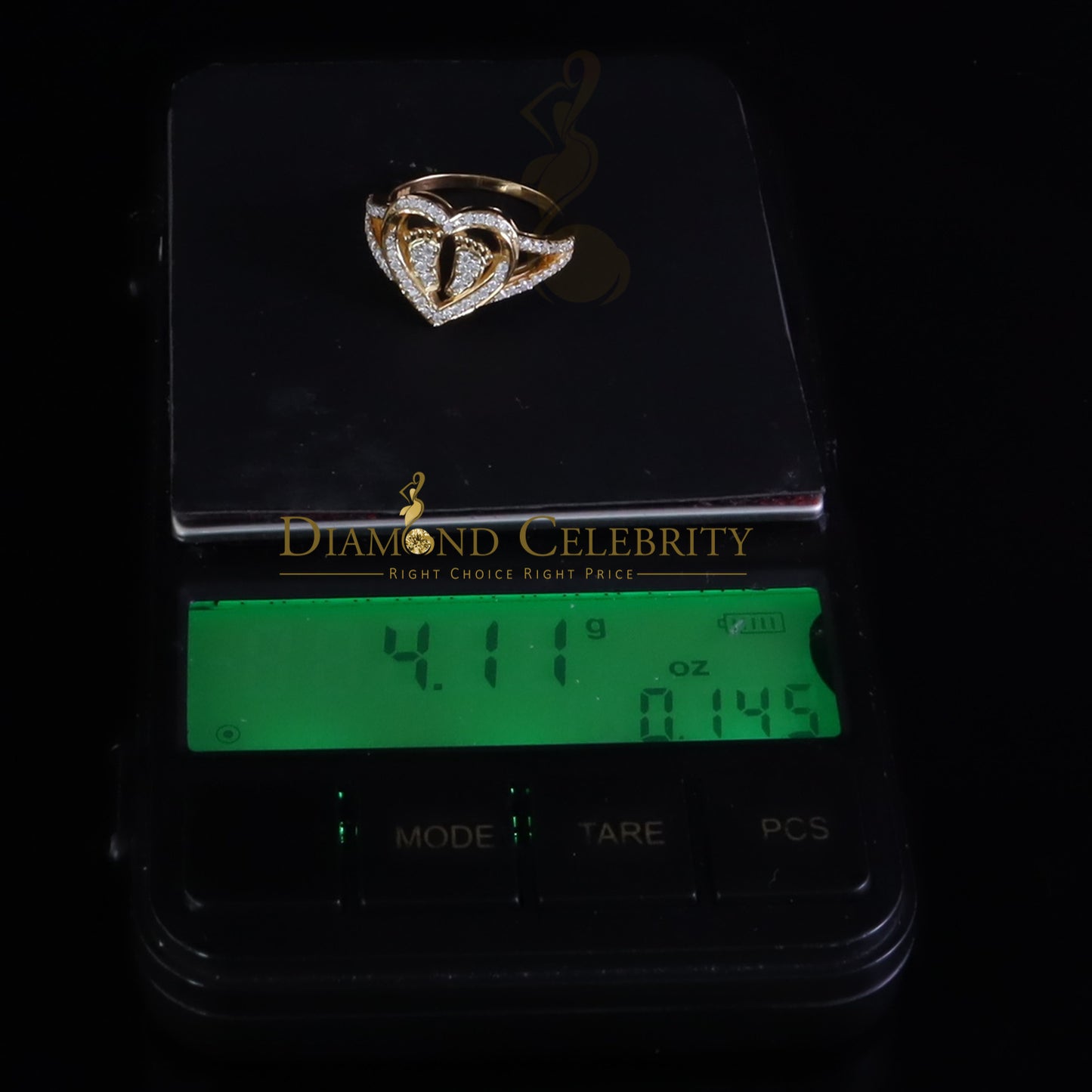 DiamondCelebritees 925 Moissanite Mom Yellow Heart Child feet 1.00ct VVS D Silver Ring Size 8 Women