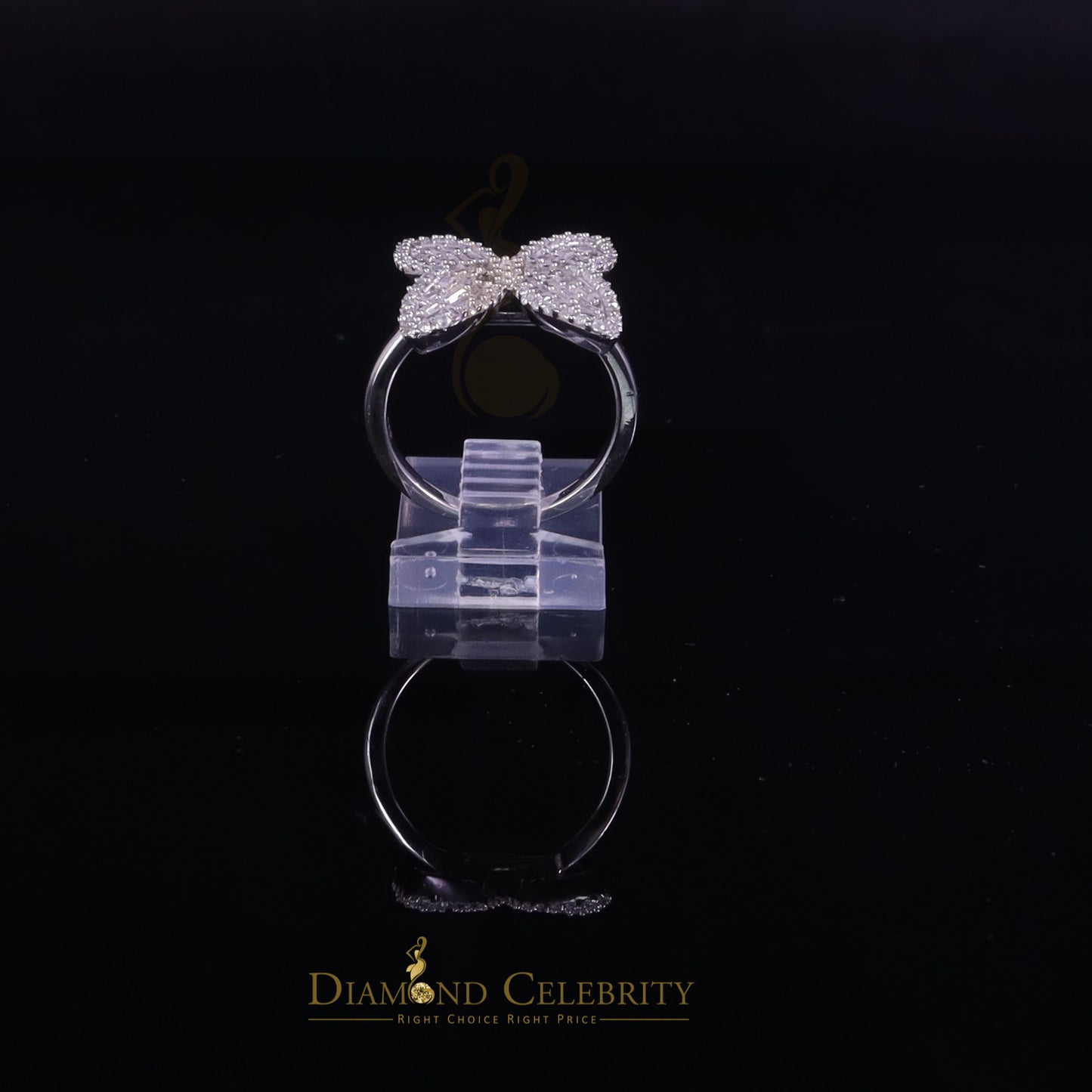 DiamondCelebritees Womens 925 Silver White 1.50ct VVS 'D' Moissanite Butterfly Rings Size 7