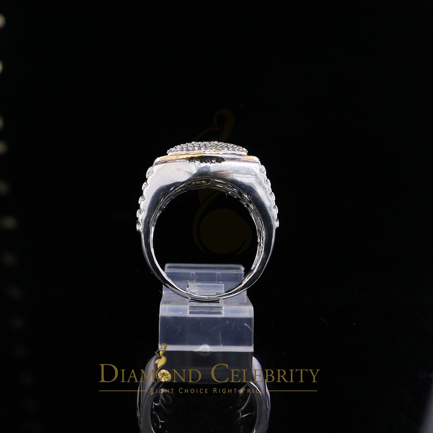 DiamondCelebritees 0.50ct Real Diamond Men's Sterling White Silver Two Tone Wide White Ring SZ 9