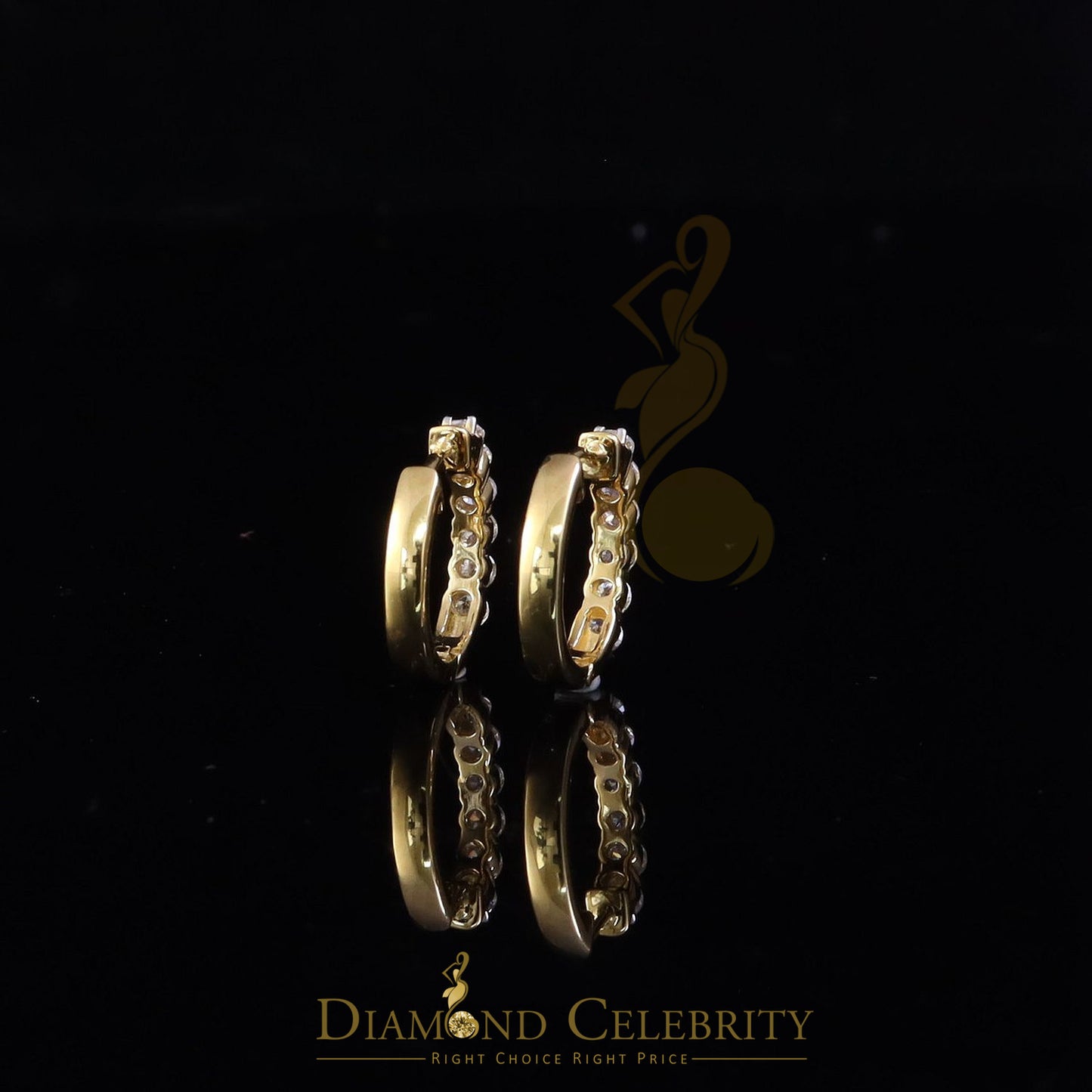 DiamondCelebritees Women's 925 Silver Yellow 1.50ct VVS 'D' Moissanite 1 row Stones Hoop Earrings