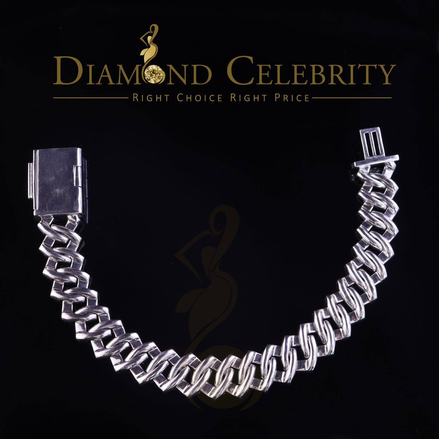 Diamondcelebritees 925 Silver 14.52ct Cubic Zirconia White Cuban Bracelete SZ 9 inch & 16mm Width
