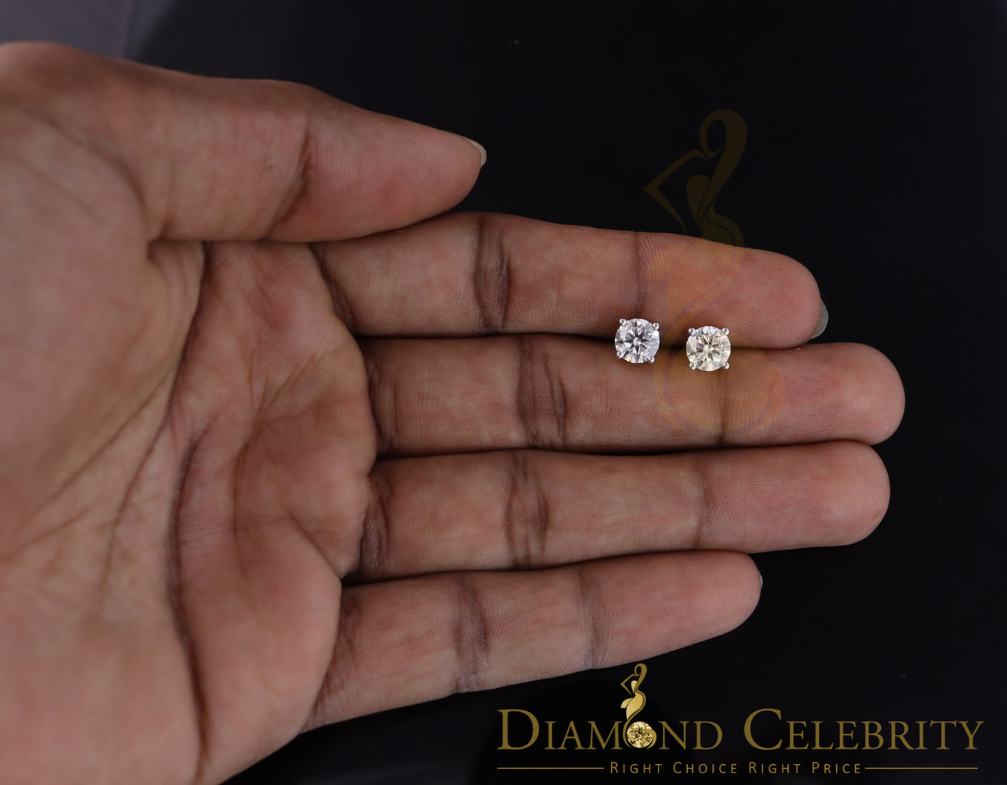 DiamondCelebritees Mens/Women Stud Yellow 925 Silver W/ 2.00ct VVS 'D' Moissanite Stud Earring