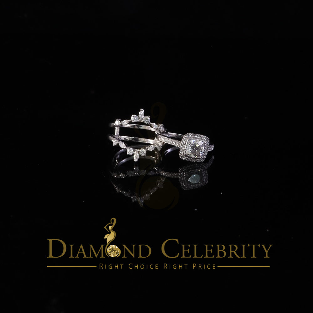 DiamondCelebritees Enhancer Guard Wrap Insert Cushion Moissanite 1.75ct VVS D White Silver Ring SZ7