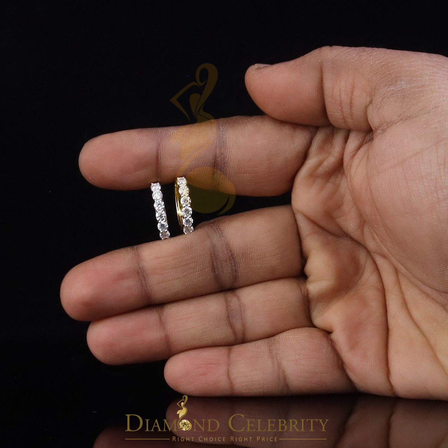DiamondCelebritees Women's 925 Silver Yellow 1.50ct VVS 'D' Moissanite 1 row Stones Hoop Earrings