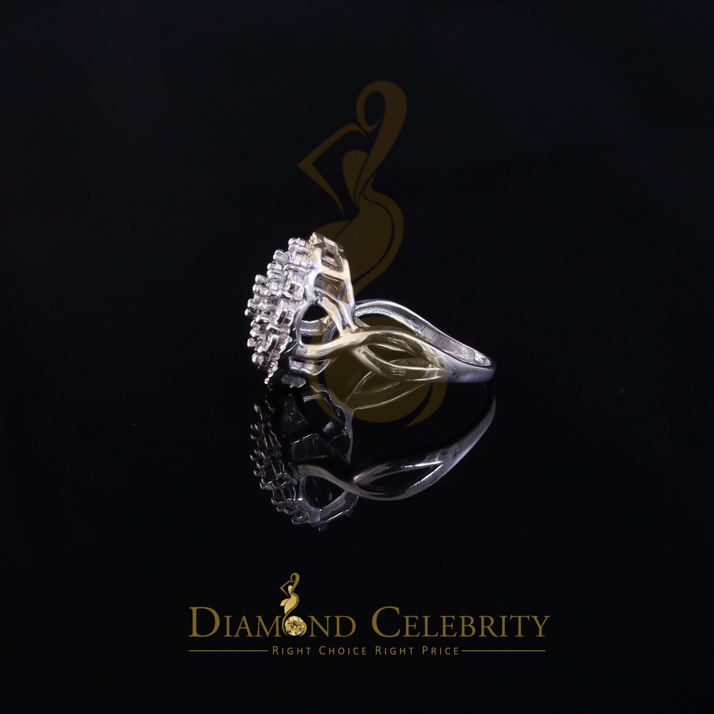 DiamondCelebritees 0.10CT Real Diamond 925 Sterling White Silver Womens Floral Ring Size 6.75