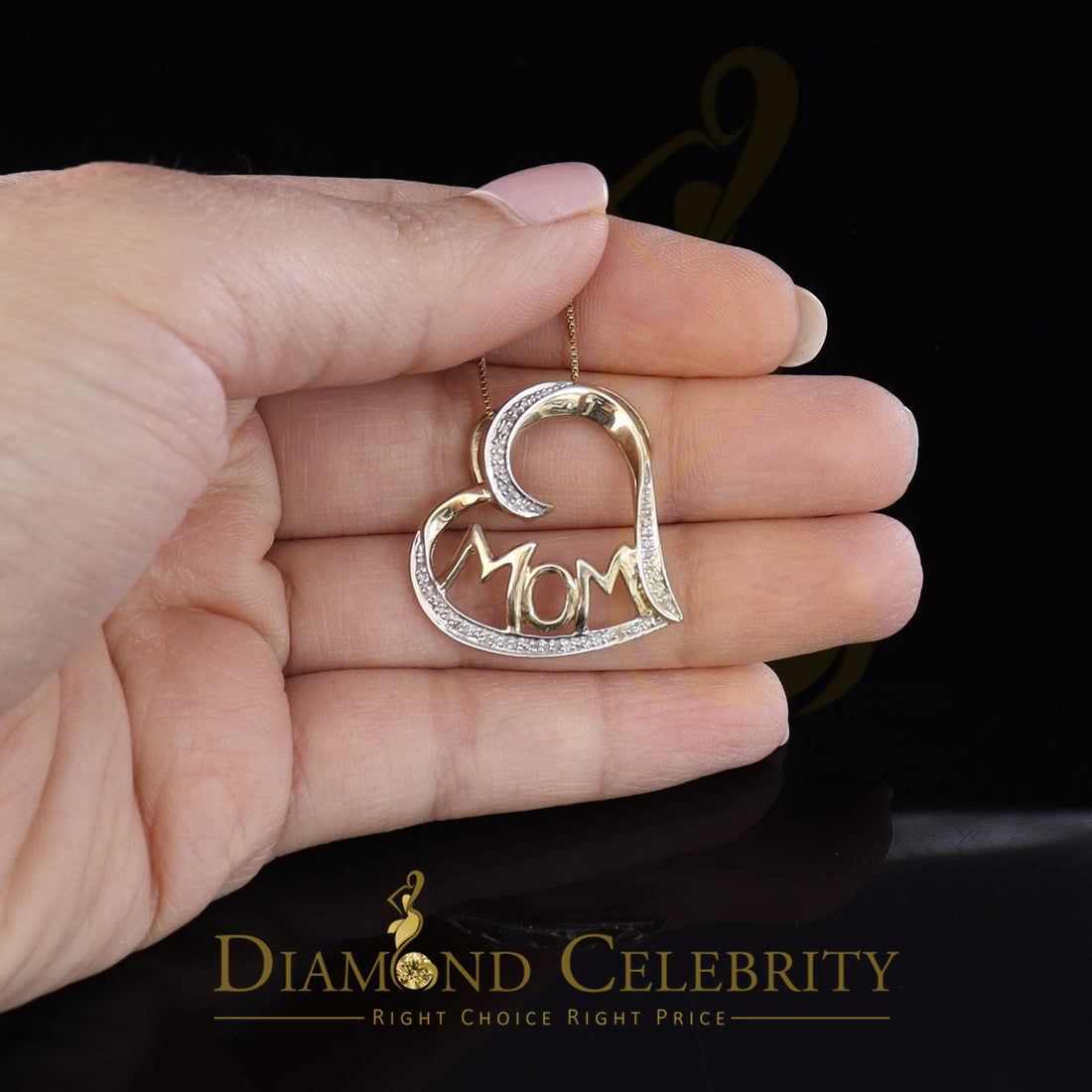 DiamondCelebritees Real 0.10ct Diamond 925 Sterling Silver MOM'S HEART Yellow Attractive Pendant
