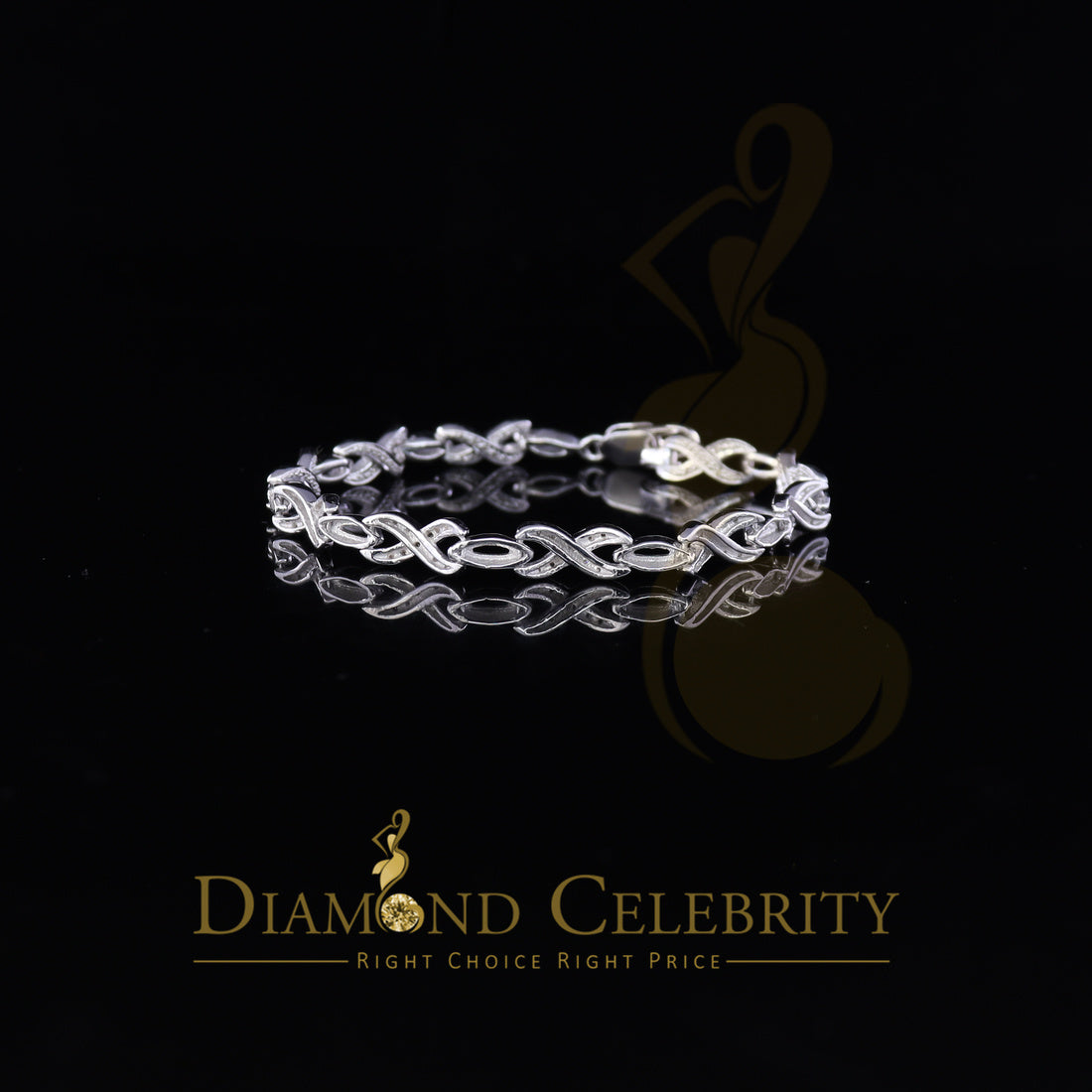 Diamondcelebritees 925 Silver White Exotic Design Bracelet Size 7 Inch 0.20CT Genuine Diamonds