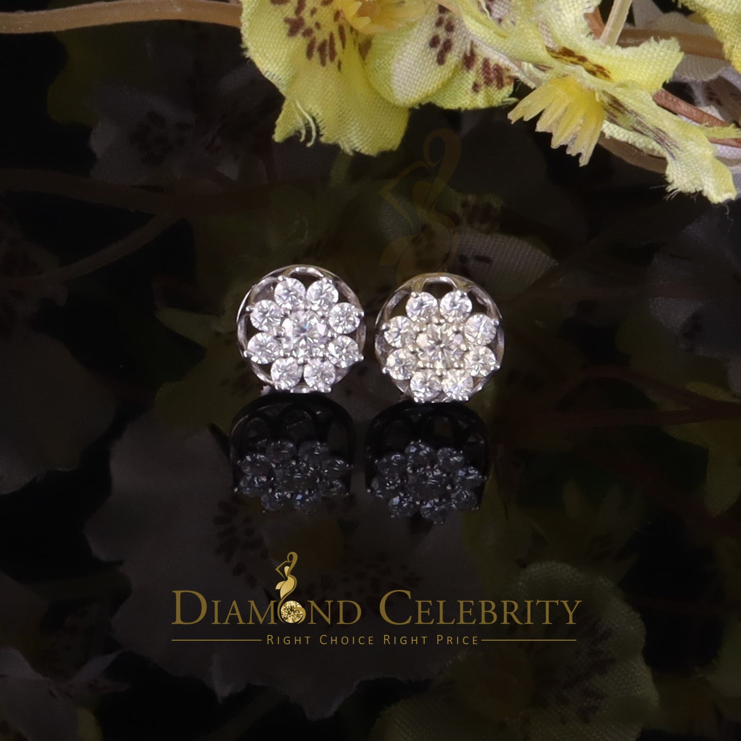 Diamondcelebritees Men's/Womens 925 Silver White 1.00ct VVS 'D' Moissanite Floral Stud Earrings