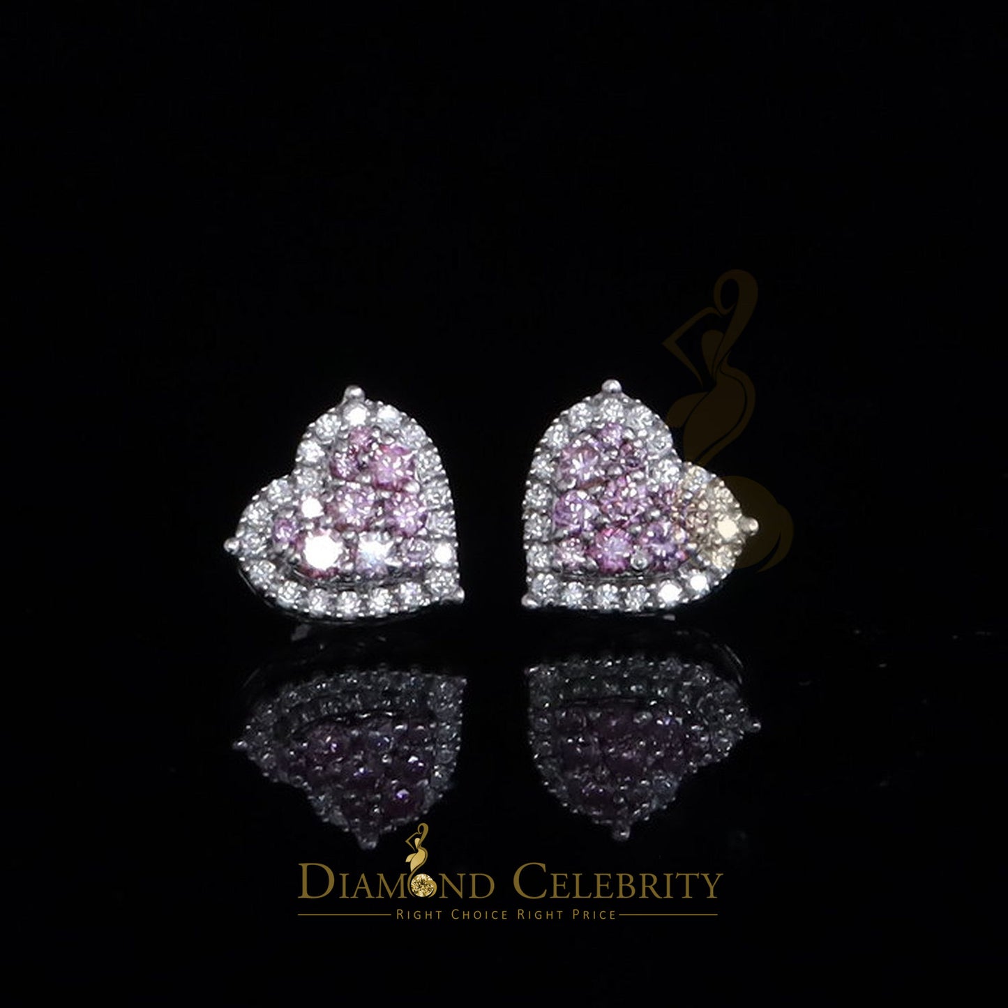 Diamondcelebritees Men's/Women's 925 Silver White 1.00ct VVS 'D' Pink Moissanite 3D Heart Earrings