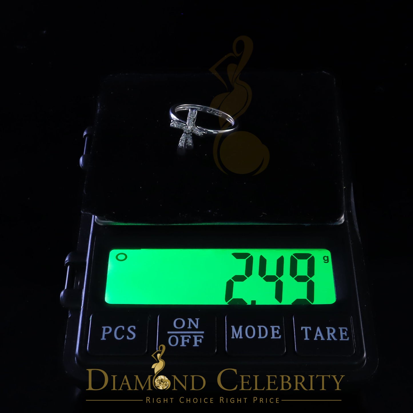 DiamondCelebritees 925 Sterling White Silver Shiny Cross 0.17ct Cubic Zirconia Womens Ring Size 8