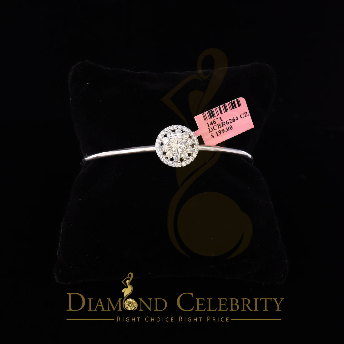 DiamondCelebritees 925 Sterling Silver Floral White Bangle Cubic Zirconia Adjustable Size 2.5''