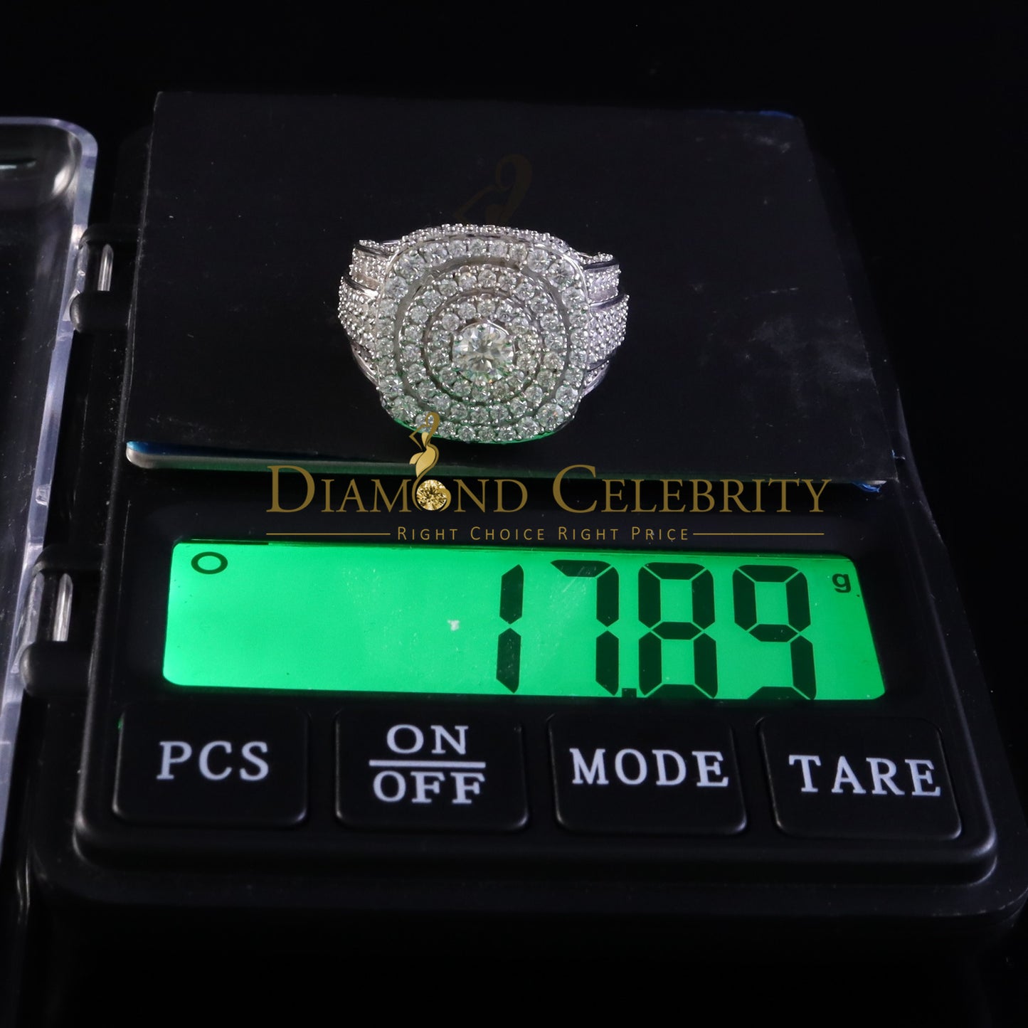 DiamondCelebritees White Sterling Silver 6.50ct VVS 'D' Moissanite Round Rings Size 10 Men's