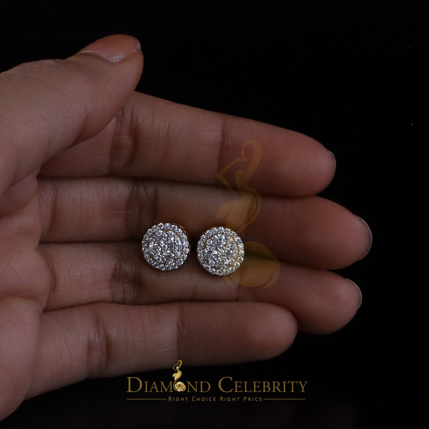 DiamondCelebritees 925 Silver Yellow 1.00ct VVS D Moissanite Round Stud Earring for Women's/Men's