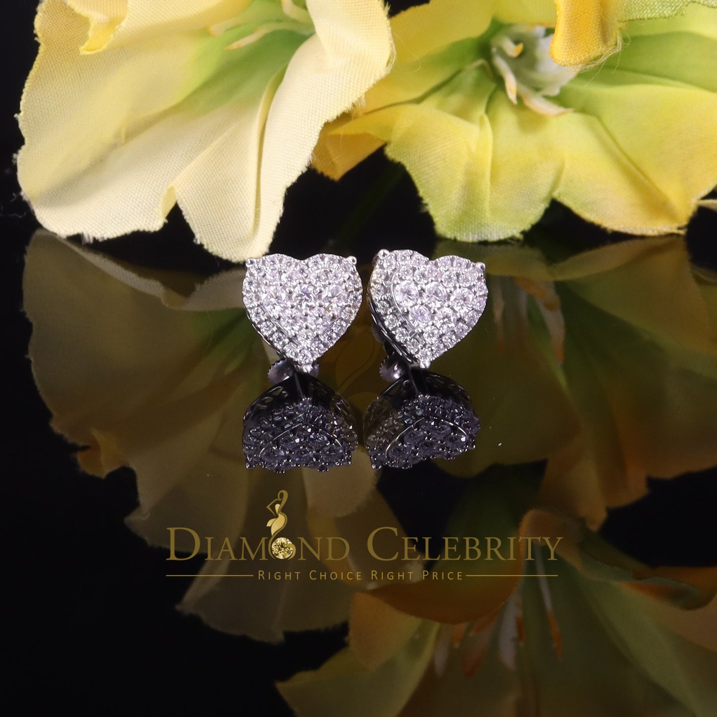 Diamondcelebritees Men's/Womens 925 Silver White 1.00ct VVS 'D' Moissanite Heart Stud Earrings