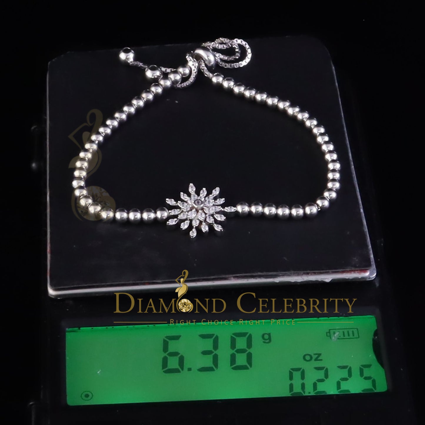 Diamondcelebritees 925 Sterling Silver Sparkling White Bracelet Cubic Zirconia Adjustable SZ 7 Inch